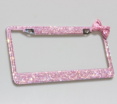 Stainless Steel License Plate Frame With Hot Pink Bow